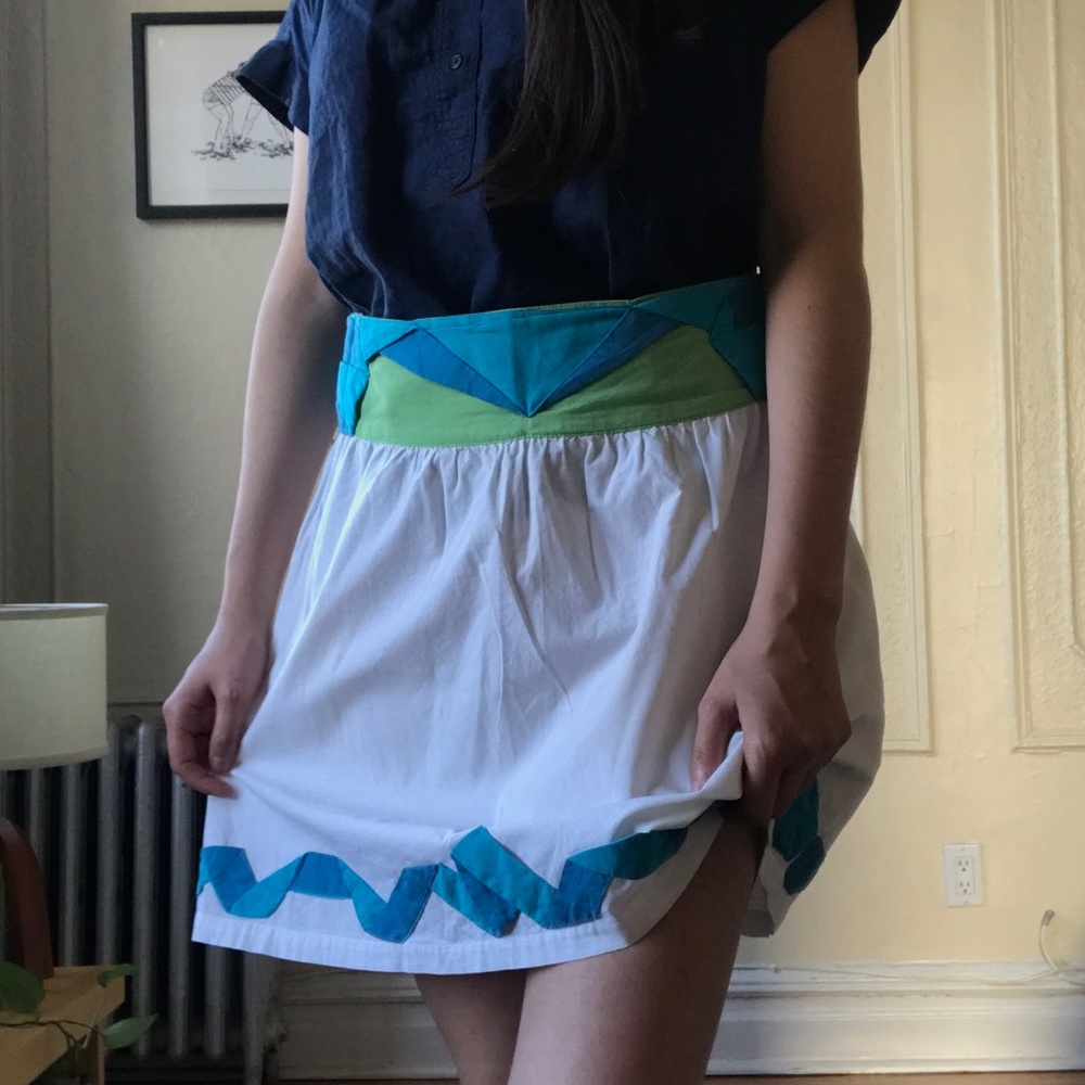 Crisp White Skirt with Geometric Hand Sewn Details